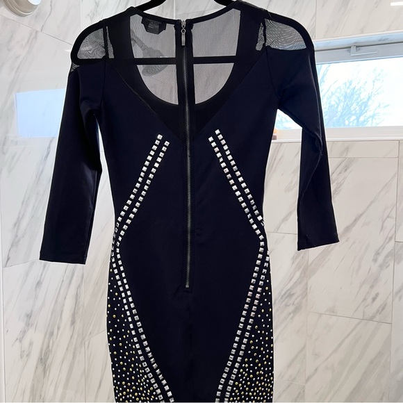 BEBE Silver + Gold Studded Mesh Bodycon Dress - Picture 10 of 13
